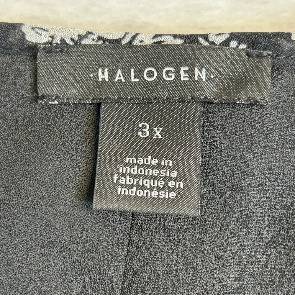 HALOGEN, Plus 3X, Black White‎ Flutter Sleeve Split Neck Top Floral Blouse, NWT - Picture 6 of 14